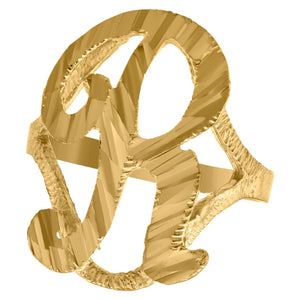 10kt Yellow Gold Womens Diamond-cut Textured Initial Letter R Band Ring
