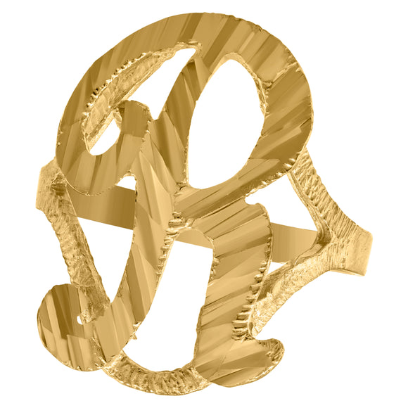 10kt Yellow Gold Womens Diamond-cut Textured Initial Letter R Band Ring