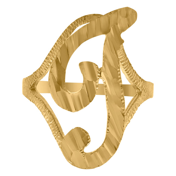 10kt Yellow Gold Womens Diamond-cut Textured Initial Letter T Band Ring