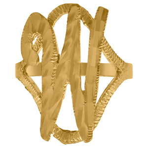 10kt Yellow Gold Womens Diamond-cut Textured Initial Letter W Band Ring