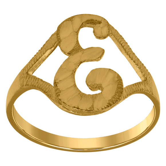 10kt Yellow Gold Womens Diamond-cut Textured Initial Letter E Band Ring