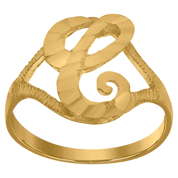 10kt Yellow Gold Womens Diamond-cut Textured Initial Letter C Band Ring