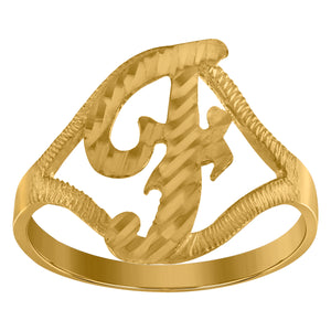 10kt Yellow Gold Womens Diamond-cut Textured Initial Letter F Band Ring