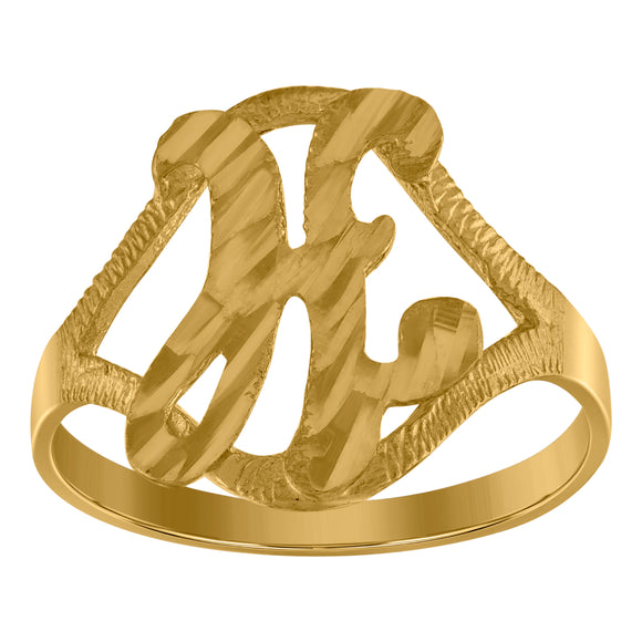 10kt Yellow Gold Womens Diamond-cut Textured Initial Letter H Band Ring