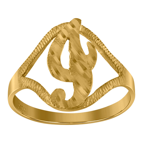 10kt Yellow Gold Womens Diamond-cut Textured Initial Letter I Band Ring