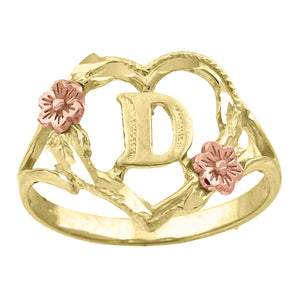 10kt Two-tone Gold Womens DC Textured Initial Letter D Heart Band Ring
