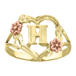 10kt Two-tone Gold Womens DC Textured Initial Letter H Heart Band Ring