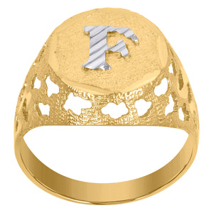10kt Two-tone Gold Mens Diamond-cut Textured Initial Letter F Band Ring
