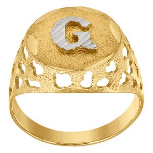 10kt Two-tone Gold Mens Diamond-cut Textured Initial Letter G Band Ring