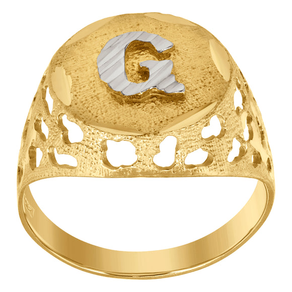10kt Two-tone Gold Mens Diamond-cut Textured Initial Letter G Band Ring