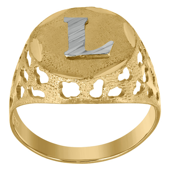 10kt Two-tone Gold Mens Diamond-cut Textured Initial Letter L Band Ring