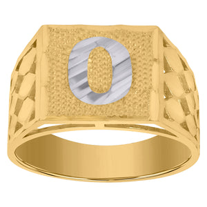 10kt Two-tone Gold Mens Diamond-cut Textured Initial Letter O Band Ring