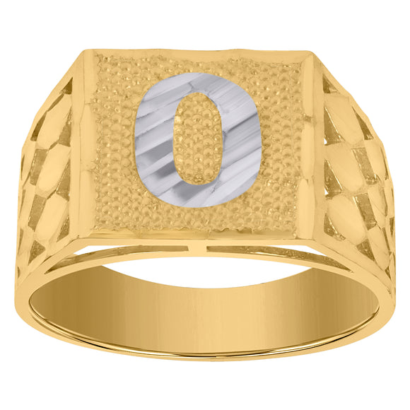 10kt Two-tone Gold Mens Diamond-cut Textured Initial Letter O Band Ring