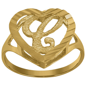10kt Yellow Gold Womens Diamond-cut Textured Heart Initial Letter C Band Ring