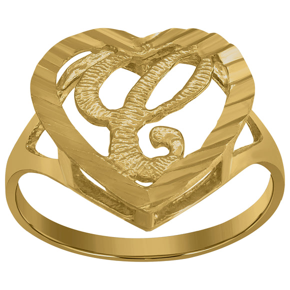 10kt Yellow Gold Womens Diamond-cut Textured Heart Initial Letter C Band Ring
