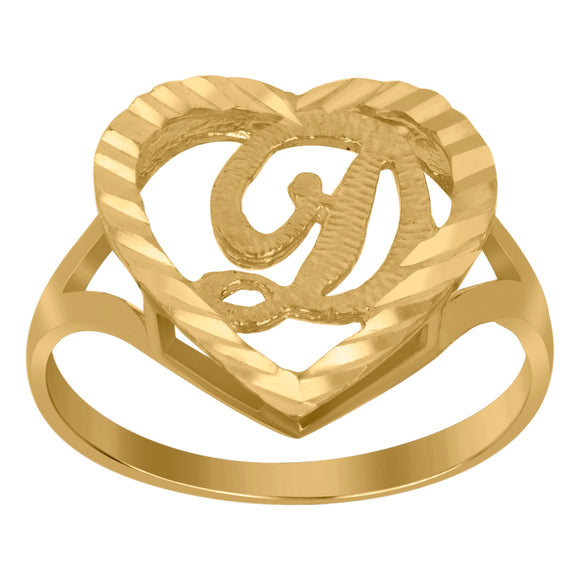 10kt Yellow Gold Womens Diamond-cut Textured Heart Initial Letter D Band Ring