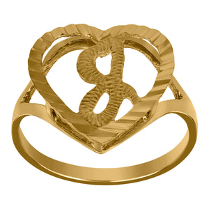 10kt Yellow Gold Womens Diamond-cut Textured Heart Initial Letter J Band Ring