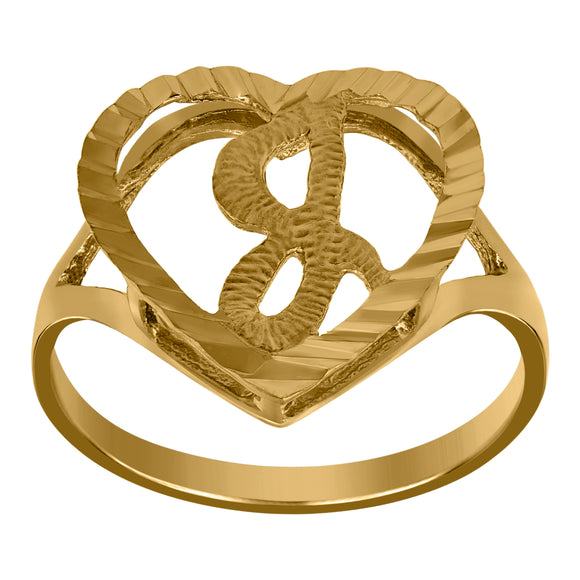 10kt Yellow Gold Womens Diamond-cut Textured Heart Initial Letter J Band Ring