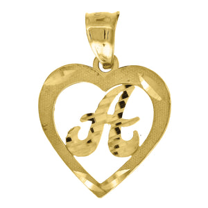 10kt Yellow Gold Womens Diamond-cut Heart Initial A Charm Pendant