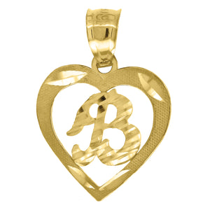 10kt Yellow Gold Womens Diamond-cut Heart Initial B Charm Pendant