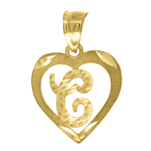10kt Yellow Gold Womens Diamond-cut Heart Initial C Charm Pendant