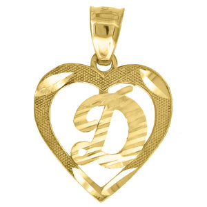 10kt Yellow Gold Womens Diamond-cut Heart Initial D Charm Pendant