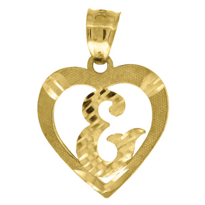 10kt Yellow Gold Womens Diamond-cut Heart Initial E Charm Pendant