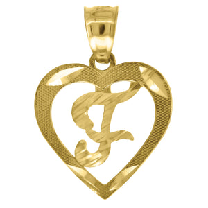10kt Yellow Gold Womens Diamond-cut Heart Initial F Charm Pendant
