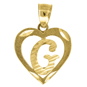 10kt Yellow Gold Womens Diamond-cut Heart Initial G Charm Pendant