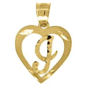 10kt Yellow Gold Womens Diamond-cut Heart Initial I Charm Pendant
