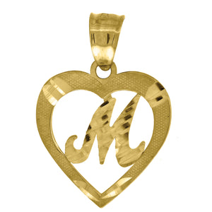 10kt Yellow Gold Womens Diamond-cut Heart Initial M Charm Pendant