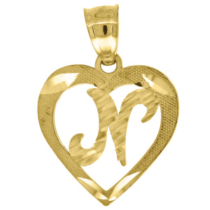10kt Yellow Gold Womens Diamond-cut Heart Initial N Charm Pendant
