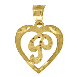 10kt Yellow Gold Womens Diamond-cut Heart Initial P Charm Pendant