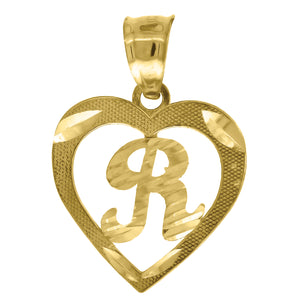 10kt Yellow Gold Diamond-cut Womens Letter R Ht:20.3mm x W:14.7mm Initial Charm Pendant