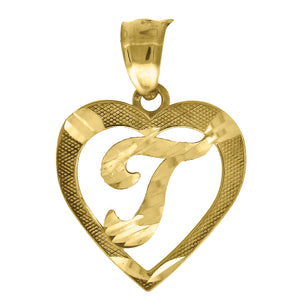 10kt Yellow Gold Womens Diamond-cut Heart Initial T Charm Pendant