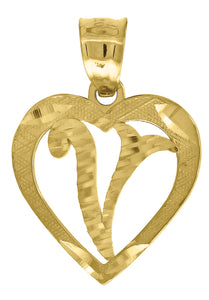10kt Yellow Gold Womens Diamond-cut Heart Initial V Charm Pendant