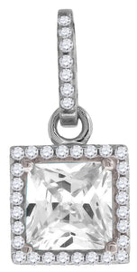 925 Sterling Silver Womens Cubic Zirconia Fashion Square Charm Pendant