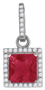 925 Sterling Silver Womens Red Cubic Zirconia Fashion Square Charm Pendant