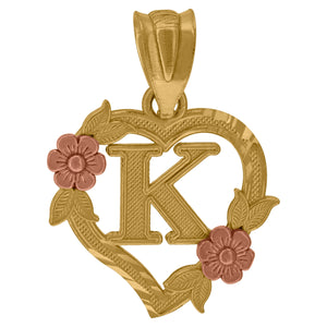 10kt Two-tone Gold Womens Heart Flower Initial Letter K Charm Pendant