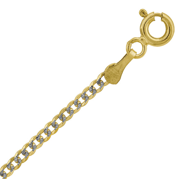 10kt Two-tone Gold Unisex Solid Pave Cuban Anklet 1.9mm 10 Inches