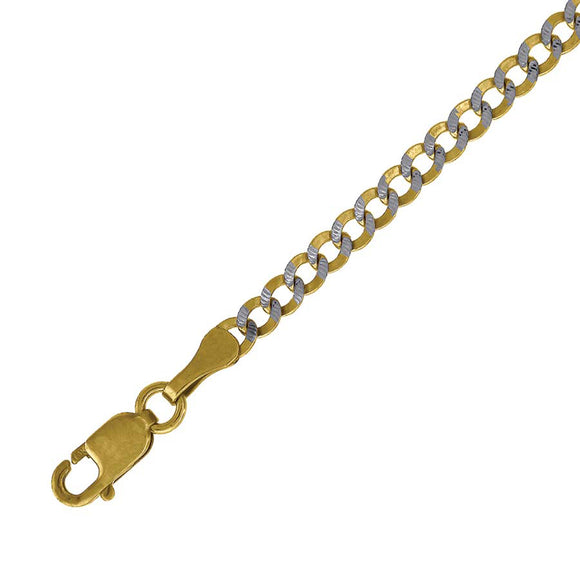 10kt Two-tone Gold Unisex Solid Pave Cuban Anklet 2.5mm 10 Inches