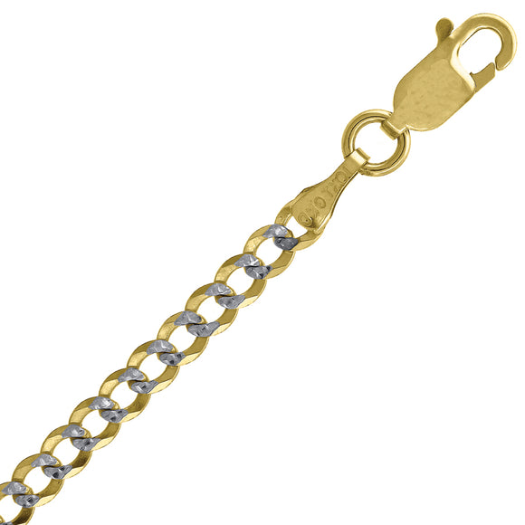 10kt Two-tone Gold Unisex Solid Pave Cuban Anklet 3mm 10 Inches