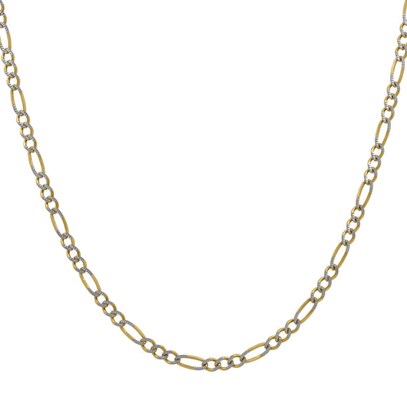 10kt Two-tone Gold Mens Solid Figaro Pave Anklet 2.0mm 10 inches