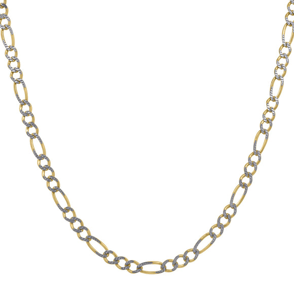 10kt Two-tone Gold Mens Solid Figaro Pave Anklet 2.5mm 10 inches