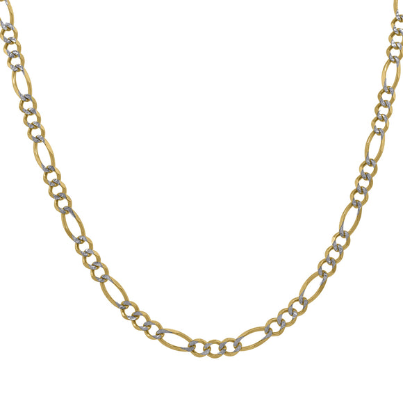10kt Two-tone Gold Mens Solid Figaro Pave Anklet 3.5mm 10 inches