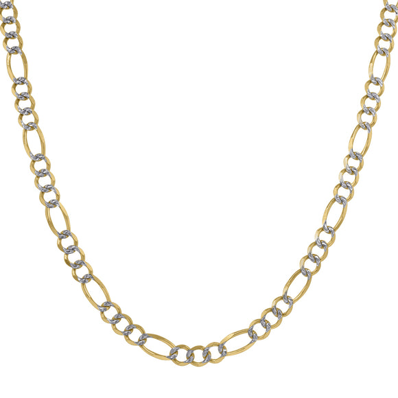 10kt Two-tone Gold Mens Solid Figaro Pave Anklet 4.5mm 10 inches
