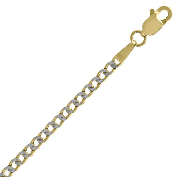 10kt Two-tone Gold Unisex Hollow Pave Cuban Anklet 2.4mm 10 Inches