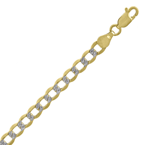 10kt Two-tone Gold Mens Hollow Pave Cuban Anklet 4.5mm 9 Inches