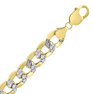 10kt Two-tone Gold Unisex Hollow Pave Cuban Chain 10.8mm 30 Inches
