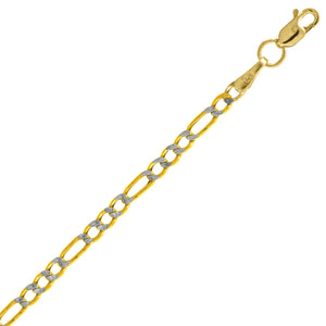 10kt Two-tone Gold Mens Hollow Figaro Pave Anklet 2.3mm 10 inches